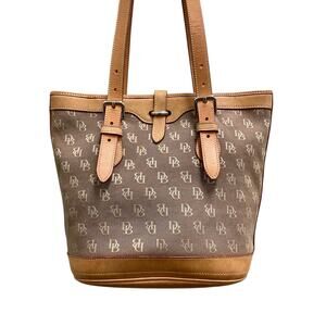 Vintage Dooney &Bourke Purse Cabriolet Monogram Shoulder Bag Two Straps Brown